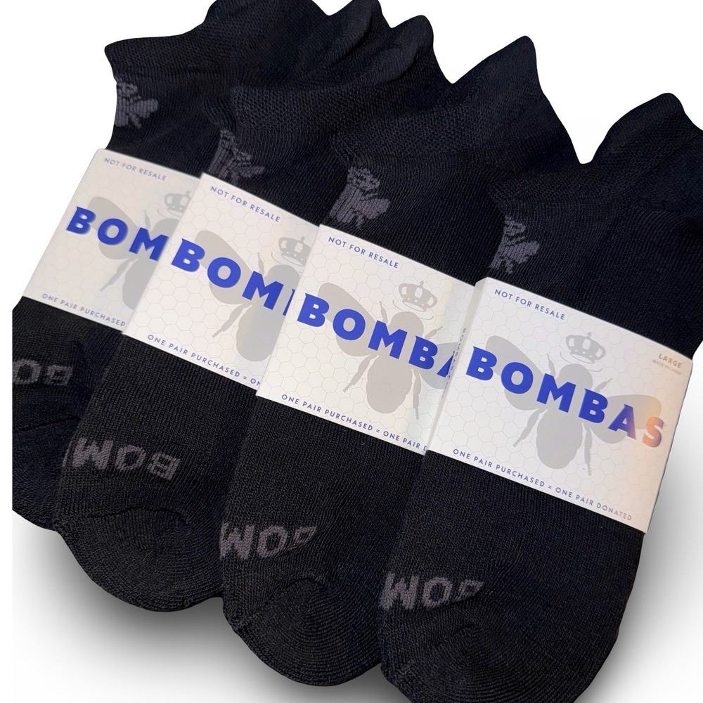 Bombas Ankle Socks 4 Pack Black Honeycomb Arch Support Sz L M 9.5-13 W 11-13 NEW